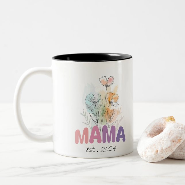 Caneca De Café Em Dois Tons Mama Est 2024 Mothers Day (Com Donut)