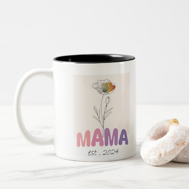 Caneca De Café Em Dois Tons Mama Est 2024 Mothers Day (Com Donut)
