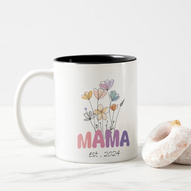 Caneca De Café Em Dois Tons Mama Est 2024 Mothers Day (Com Donut)