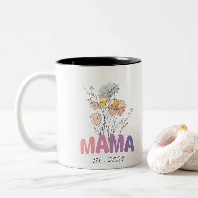 Caneca De Café Em Dois Tons Mama Est 2024 Mothers Day (Com Donut)