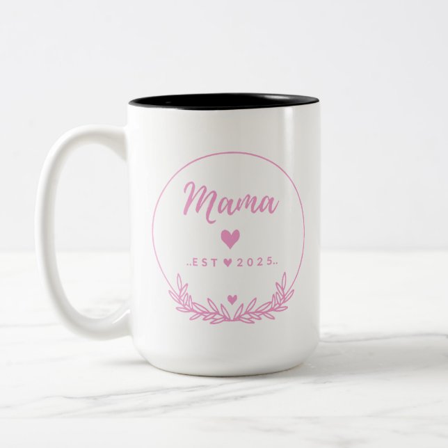 Caneca De Café Em Dois Tons Mama Est.2025 shirt -Mother gift Pink Minimal -  (Esquerda)