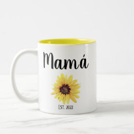 Caneca De Café Em Dois Tons Mamá Est Personalizado. Girassol pintado