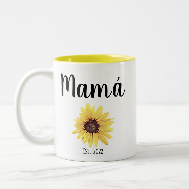 Caneca De Café Em Dois Tons Mamá Est Personalizado. Girassol pintado (Esquerda)