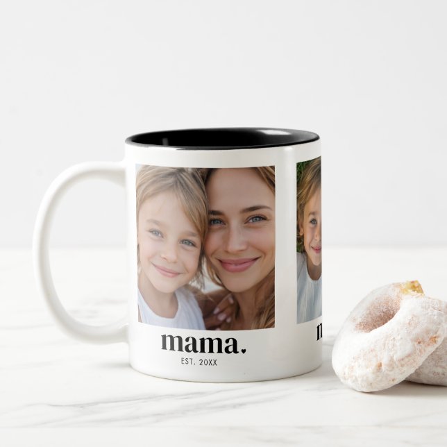 Caneca De Café Em Dois Tons Mama Estabelecida Preto 3 Foto (Com Donut)