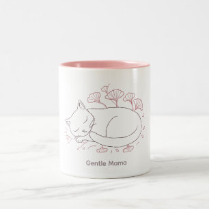 Caneca De Café Em Dois Tons Mama Gentil Arte Minimalista de Gato em Linha