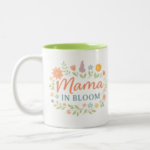Caneca De Café Em Dois Tons Mama In Bloom Design Tipográfico Floral de Primave