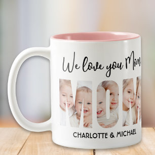 Caneca De Café Em Dois Tons Mamãe 3 Fotos Letras Recortadas