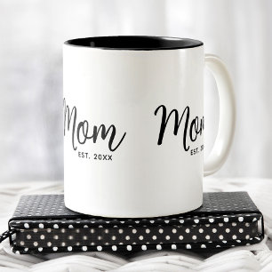 Caneca De Café Em Dois Tons Mamãe Estabeleceu a Data do Roteiro Negro Nova Mãe