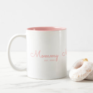 Caneca De Café Em Dois Tons Mamãe Estabelecida Blush Rosa Script