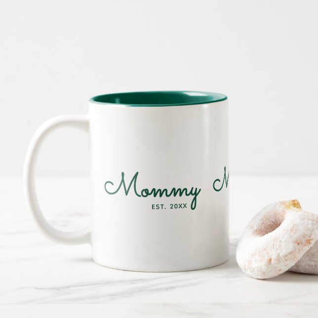 Caneca De Café Em Dois Tons Mamãe Estabelecida Roteiro Verde (Com Donut)