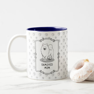 Caneca De Café Em Dois Tons Mamãe Samoyed (branca) Cachorro Bonito