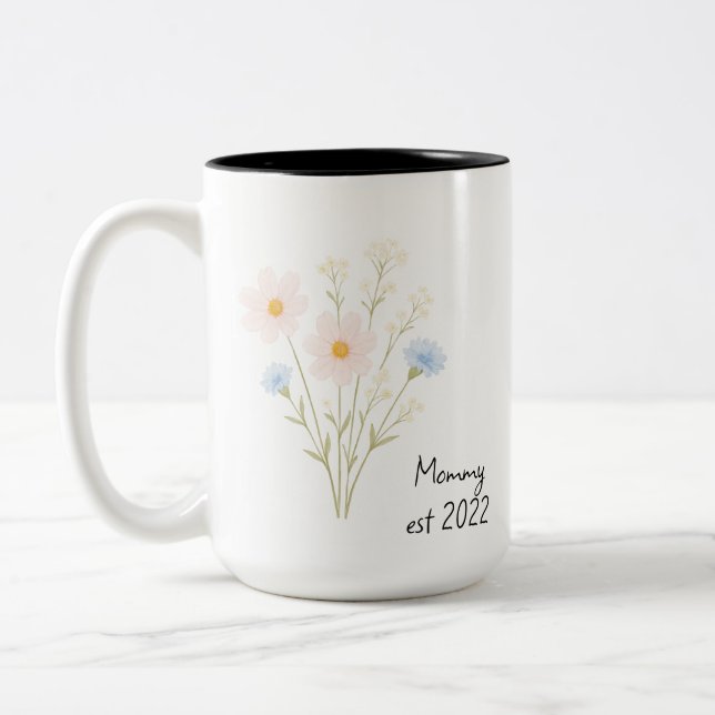 Caneca De Café Em Dois Tons Mamães Personalizadas. Mug com Pastel Wildflower (Esquerda)