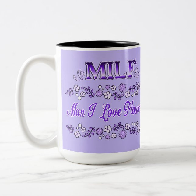 Caneca De Café Em Dois Tons Man I Love Flowers Purple Text 2 (Esquerda)