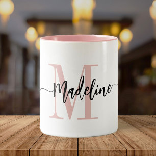 Caneca De Café Em Dois Tons Manchas Modernas de Script do Nome do Monograma Pe