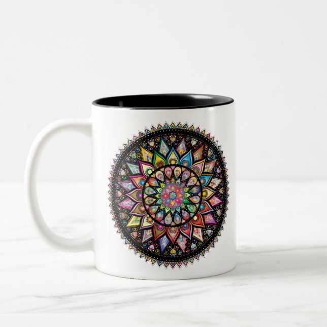 Caneca De Café Em Dois Tons Mandala (Esquerda)