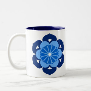 Caneca De Café Em Dois Tons Mandala da flor de Lotus, índigo e luz - azul
