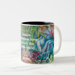 Caneca De Café Em Dois Tons Mandala de Lótus de Buda Aquarela Citação Personal