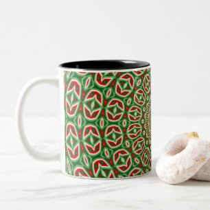 Caneca De Café Em Dois Tons Mandala de Natal em Verde e Vermelho com Duplo Tom