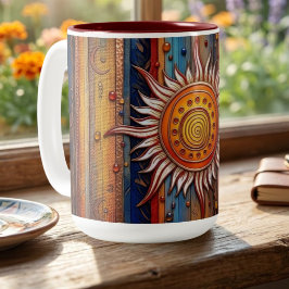 Caneca De Café Em Dois Tons Mandalá do Sol no Equinócio