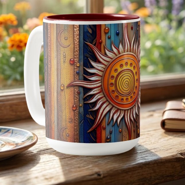 Caneca De Café Em Dois Tons Mandalá do Sol no Equinócio (Criador carregado)