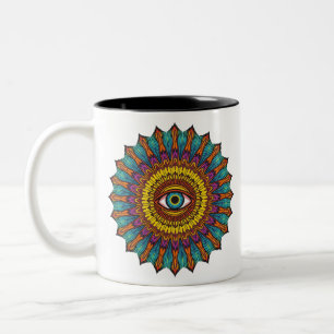 Caneca De Café Em Dois Tons Mandala do Terceiro Olho Psicodélico Gráfico Color