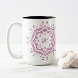 Caneca De Café Em Dois Tons Mandala floral étnica. Monograma