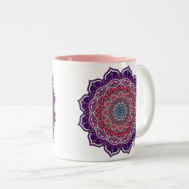 Caneca De Café Em Dois Tons Mandala Floral Rosa Púrpura