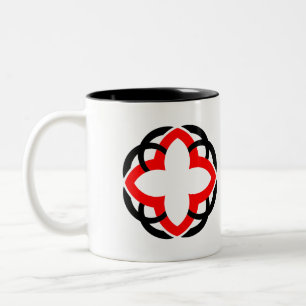 Caneca De Café Em Dois Tons Mandala Geométrico Abstrato Moderno Vermelho e Pre