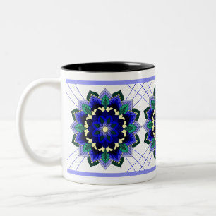 Caneca De Café Em Dois Tons Mandala Padrão 02 em azul escuro Café de dois tons