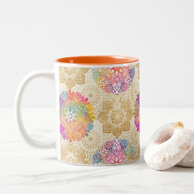 Caneca De Café Em Dois Tons Mandala Pattern (Com Donut)