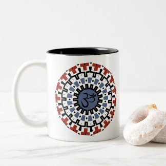 Caneca De Café Em Dois Tons Mandala Yoga Om Blue Rust Caleidoscópio