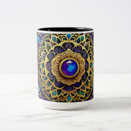 Caneca De Café Em Dois Tons Mandalas Joya de Caneca, Roxo Dourado Azul