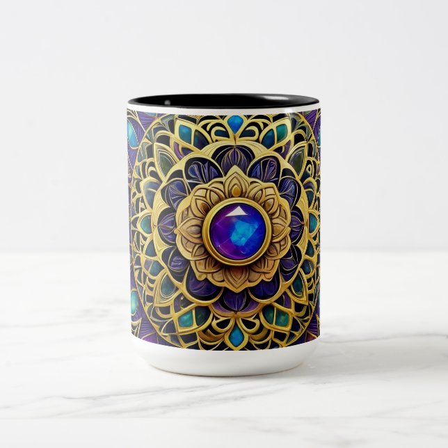 Caneca De Café Em Dois Tons Mandalas Joya de Caneca, Roxo Dourado Azul  (Centro)