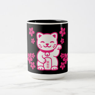 Caneca De Café Em Dois Tons Maneki-neko japonês rosa