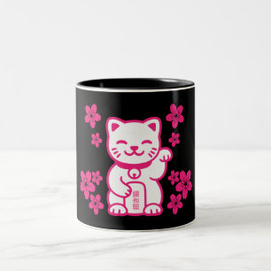 Caneca De Café Em Dois Tons Maneki-neko japonês rosa