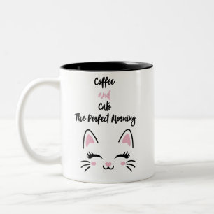 Caneca De Café Em Dois Tons Mangueira do Gato Engraçado - Café e Gatos = Felic