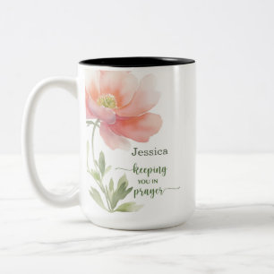 Caneca De Café Em Dois Tons Mantendo Você em Oração Suporte Flor de Aquarela