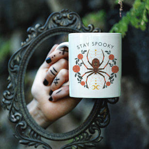 Caneca De Café Em Dois Tons Mantenha a aranha do Dia das Bruxas Spooky