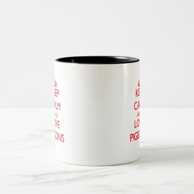 Caneca De Café Em Dois Tons Mantenha a calma e ame pombos (Centro)