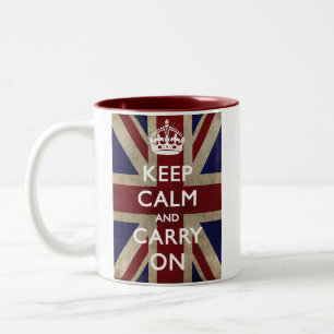 Caneca De Café Em Dois Tons Mantenha a calma e continue com Union Jack