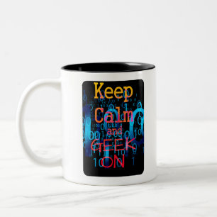 Caneca De Café Em Dois Tons Mantenha a Calma e Continue Geek em Código Binário