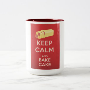 Caneca De Café Em Dois Tons Mantenha a Calma e Faça Bolo Poster Vintage