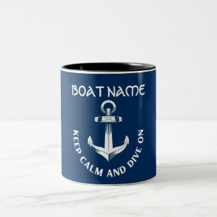Caneca De Café Em Dois Tons Mantenha a Calma e Mergulhe,Âncora Azul Marinho