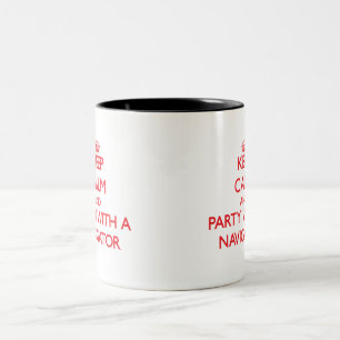 Caneca De Café Em Dois Tons Mantenha a calma e o partido com um navegador