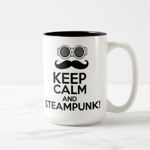 Caneca De Café Em Dois Tons Mantenha a calma e o Steampunk