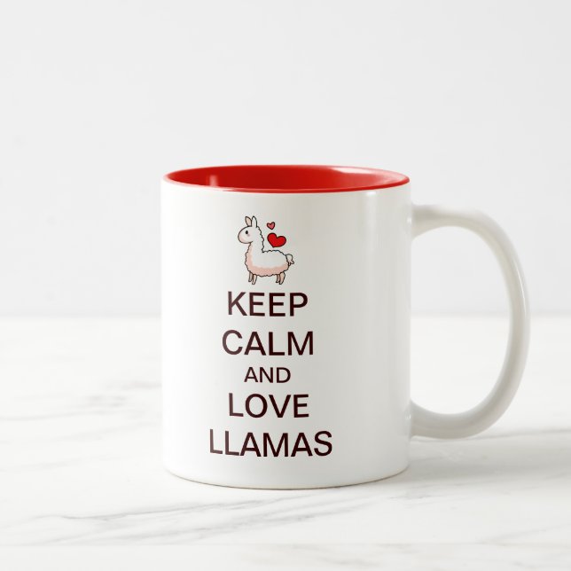 Caneca De Café Em Dois Tons Mantenha calma e ame Lhamas (Direita)