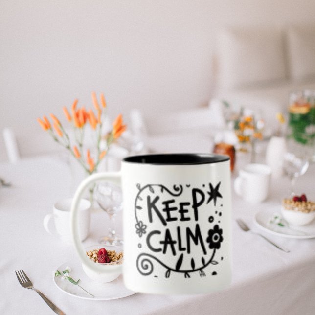 Caneca De Café Em Dois Tons Mantenha Calma, Tipografia Negra (Criador carregado)