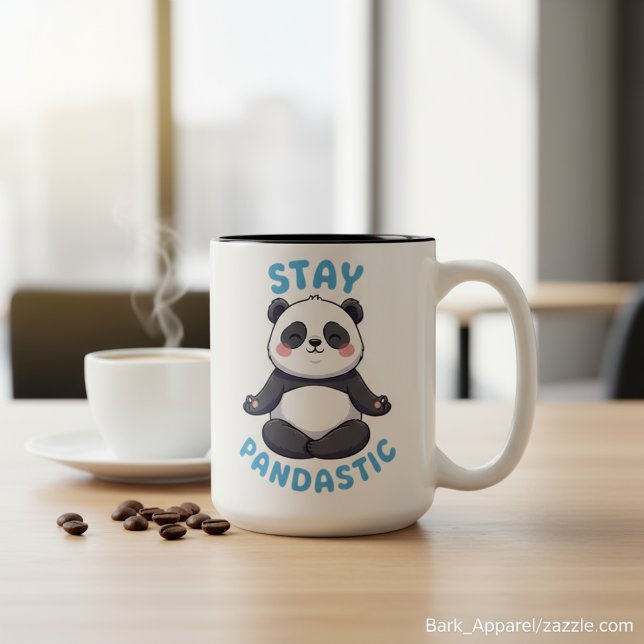 Caneca De Café Em Dois Tons Mantenha-Se Pandástico Na Camisa, Meditação Engraç (Criador carregado)