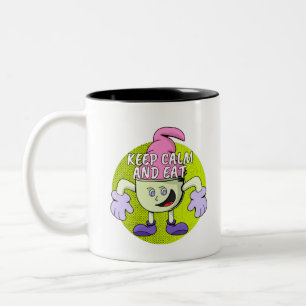 Caneca De Café Em Dois Tons Manter Calmo e Comer