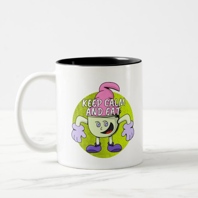 Caneca De Café Em Dois Tons Manter Calmo e Comer (Esquerda)